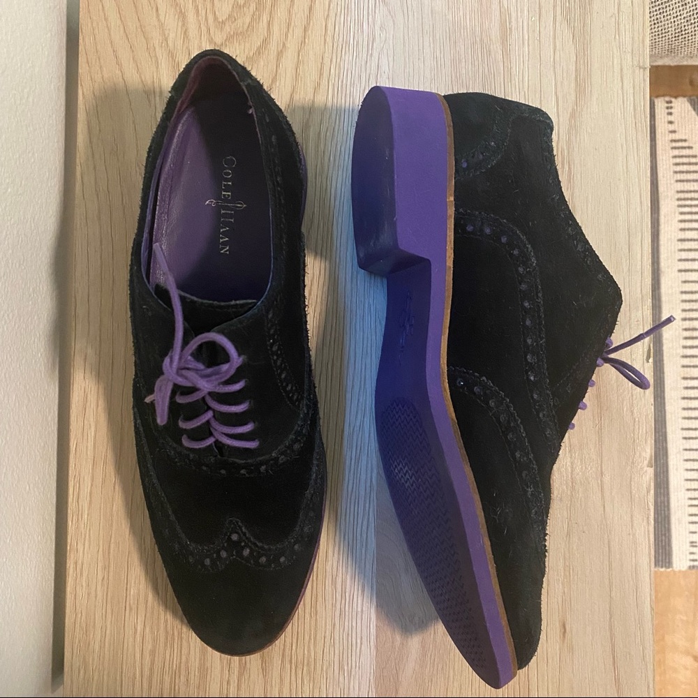 Cole Haan Wingtip Oxford’s - Black Suede with Purple Soles